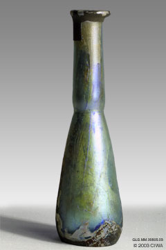 Iridescent glass unguentarium, 1-100 AD