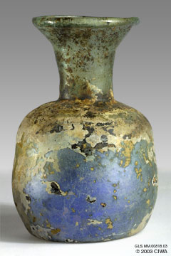 Cylindrical glass bottle, Syria, 300-400 AD