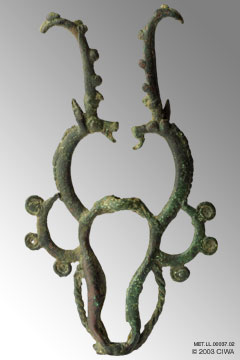 Pin ornament, facing ibexes, 1000-800 BC