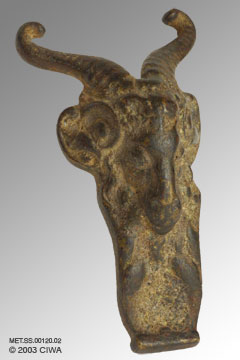 Bronze ram head ornament, 150-50 BC